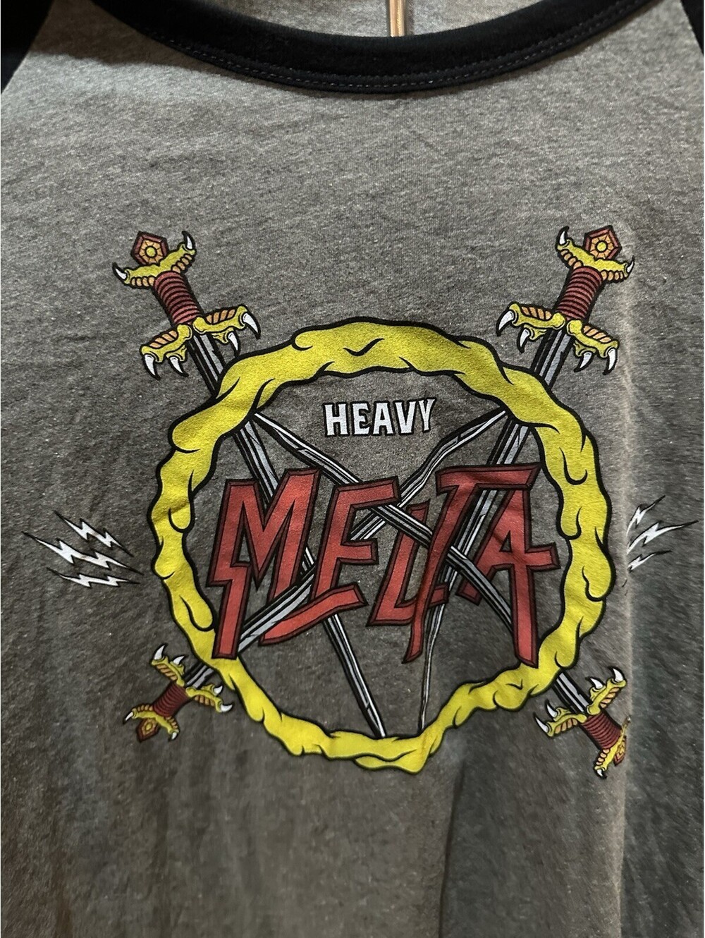 Heavy Metal Raglan Shirt 2XL Black Gray 3/4 Sleeve Graphic Tee Gothic Punk